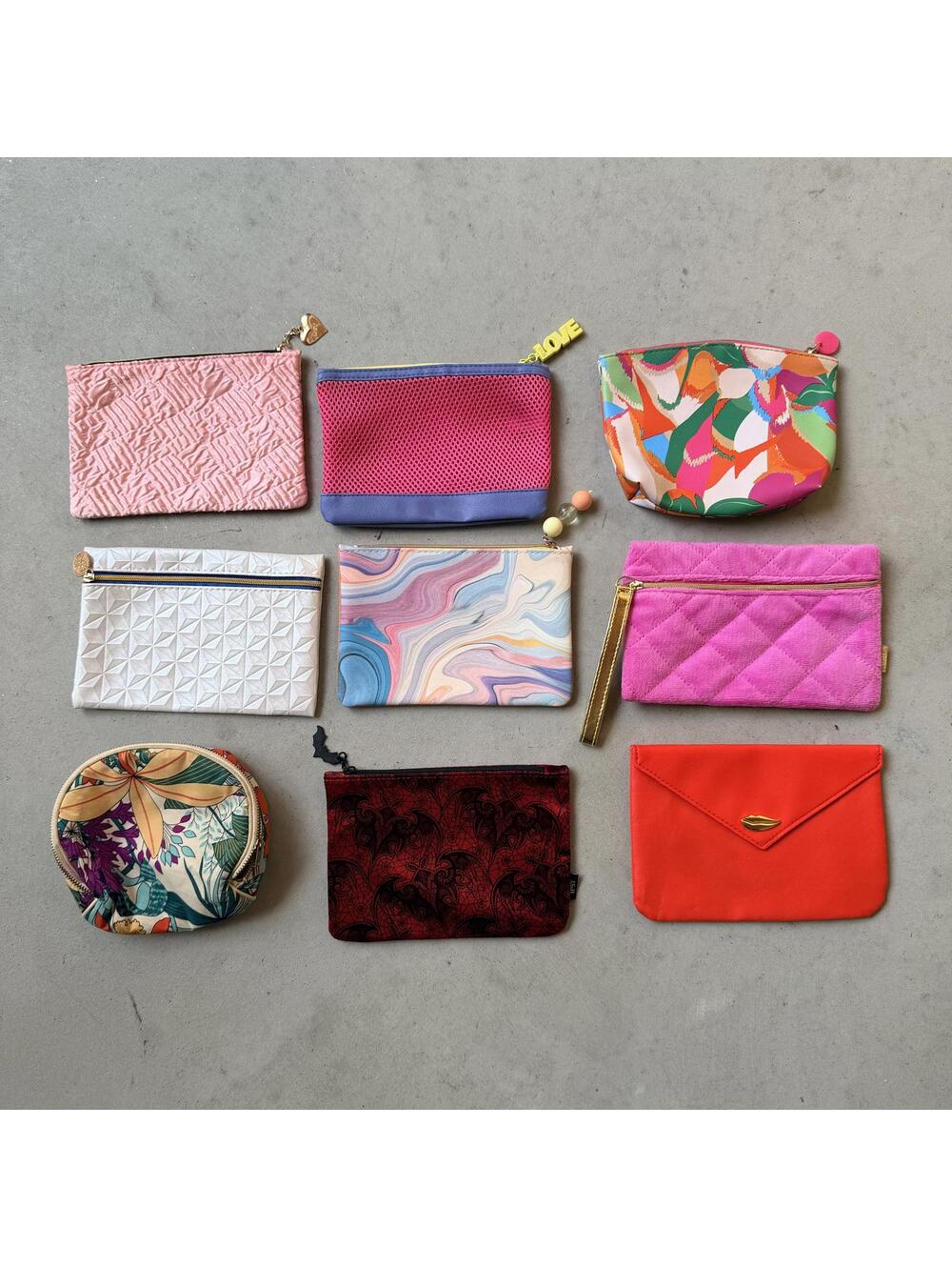 Set of 9 Colorful Small Pouches and Cosmetic Bags